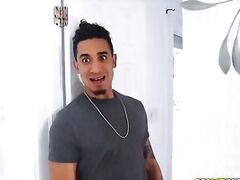 Huge titted ebony rides dick in the bathroom