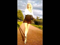 Flashing in little transparent black dress on the road.