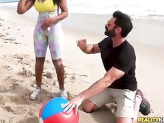 Boobalicious ebony beauty gets fucked in cute leggings