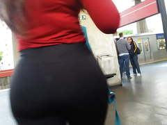 Big Ass in black leggings almost see thru candid