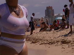 South Beach Ebony Swimming in See Through T-Shirt