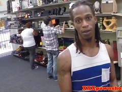Ebony pawnshop amateur fucks in front of bf