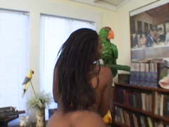 Black librarian slut sucking white cock