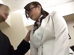 Japanese AV Model is sexy milf in office suit and black stockings nailed.