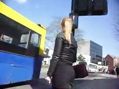 Sexy businesswoman in tight black skirt